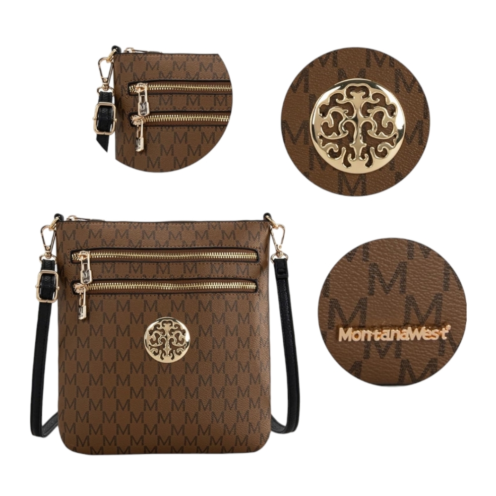 Montana West Designer Monogram Vegan Leather Crossbody Shoulder Bag SALE 20% OFF - Picture 5 of 7